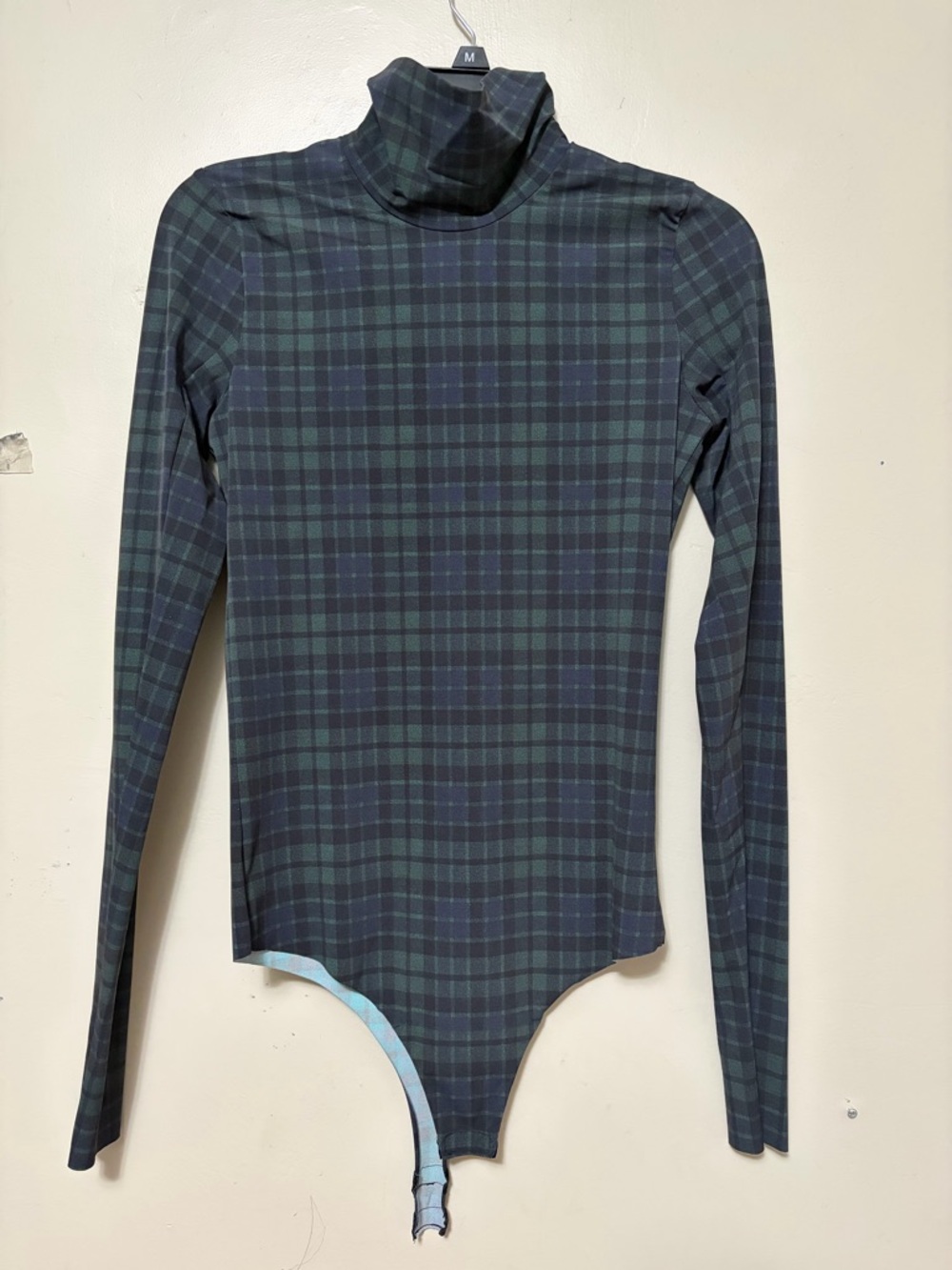 Commando Plaid Turtleneck Long-Sleeve Bodysuit in Dark Green & Navy